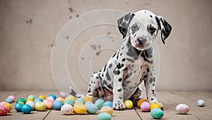 Easter Puppy. A funny little puppy that looks like he just painted eggs