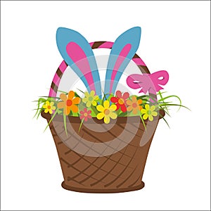 Easter rabbit in basket full of flower