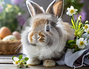 Easter rabbit, close up. Happy Easter greeting card