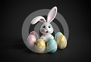 Easter rabbit with colored eggs, Easter bunny