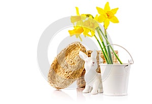 Easter rabbit eggs spring flowers narcissus