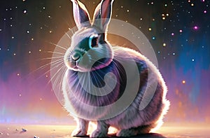 Cute Easter bunny Robot in unique Landscapes. Happy easter day. Cute bunny AI Generated