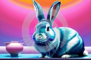 Cute Easter bunny Robot in unique Landscapes. Happy easter day. Cute bunny AI Generated