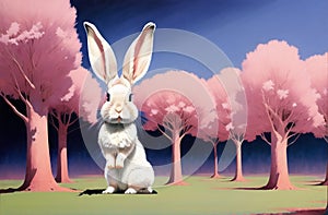 Cute Easter bunny Robot in unique Landscapes. Happy easter day. Cute bunny AI Generated