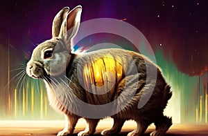 Cute Easter bunny Robot in unique Landscapes. Happy easter day. Cute bunny AI Generated