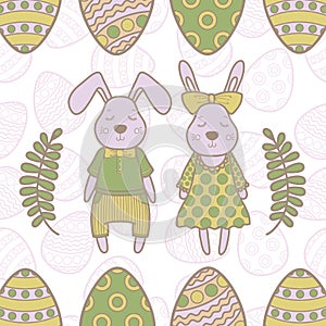 Easter rabbit family with Easter egg. Vector illustration isolated.