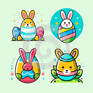 easter rabbit icon logo, vector flat design