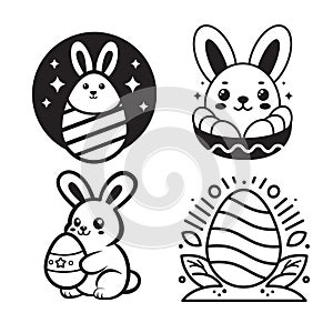 easter rabbit icon logo, vector flat design , black and white