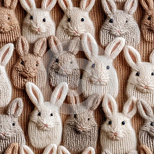 Easter Rabbit, knitted seamless pattern, farmhouse style. Ai generated