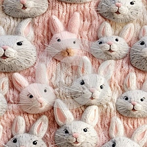 Easter Rabbit, knitted seamless pattern, farmhouse style. Ai generated