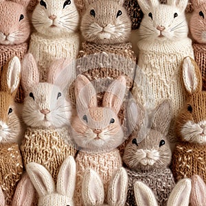 Easter Rabbit, knitted seamless pattern, farmhouse style. Ai generated