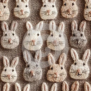 Easter Rabbit, knitted seamless pattern, farmhouse style. Ai generated