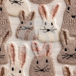 Easter Rabbit, knitted seamless pattern, farmhouse style. Ai generated