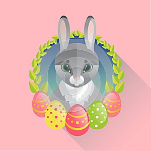 Easter rabbit with painted eggs