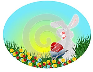 Easter rabbit with red egg (Easter postcard)