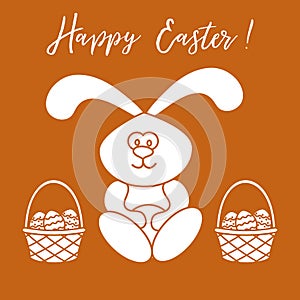 Easter rabbit and two baskets of decorated eggs
