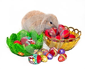 Easter rabbit and two baskets with Easter eggs