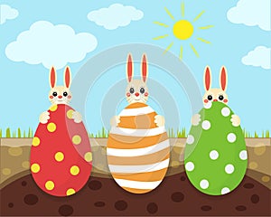 Easter rabbits with giant eggs