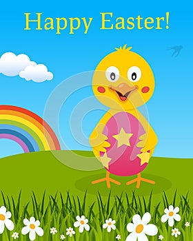 Easter Rainbow Card with Chick with an Egg