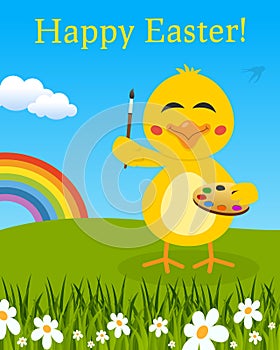 Easter Rainbow Card with Chick with Palette