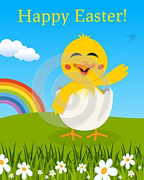 Easter Rainbow Card with Cute Chick