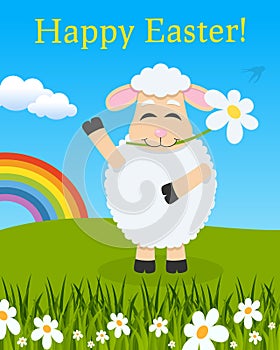 Easter Rainbow Card with Cute Lamb