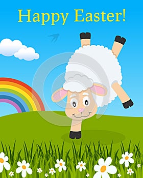 Easter Rainbow Card with Funny Lamb