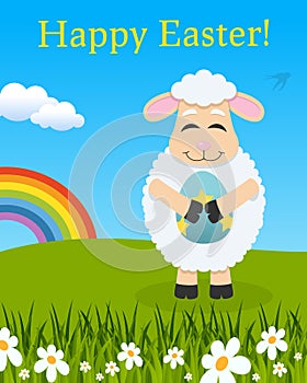 Easter Rainbow Card with Lamb with an Egg