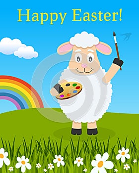 Easter Rainbow Card with Lamb with Palette