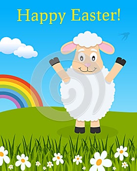 Easter Rainbow Card with Smiling Lamb