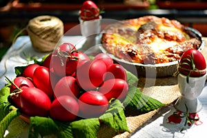 Easter red eggs and sweet bread