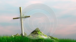 Easter, resurrection concept. Cross and sunset