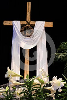 Easter Resurrection - Lilies, Cross and Crown of Thorns photo