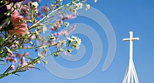 Easter resurrection - spring blossom and cross