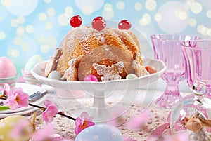 Easter ring cake with candied cherries decoration