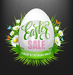 Easter sale background with eggs and spring flower. Vector illustration