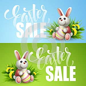 Easter sale background with eggs and spring flower. Vector illustration