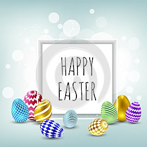 Easter sale banner background template with beautiful colorful spring flowers and eggs. Vector illustration