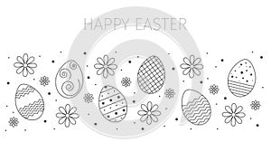 Easter sale banner background template with spring flowers and eggs. Vector illustration.