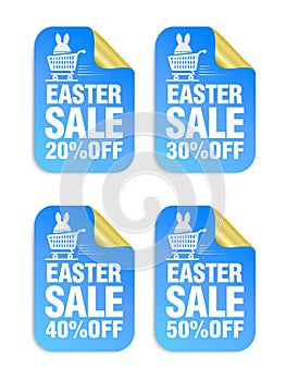 Easter Sale blue sticker set. Sale 20%, 30%, 40%, 50% off