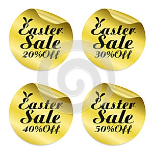 Easter Sale gold sticker set. Sale 20%, 30%, 40%, 50% off