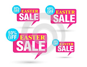 Easter sale tag speech bubble. Set of 20%, 30%, 40%, 50% off discount