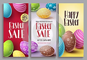 Easter sale vector poster set with colorful eggs elements for retail discount