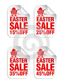 Easter Sale white sticker set with red text. Sale 15%, 25%, 35%, 45% off