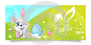 Easter sales banner flat vector template