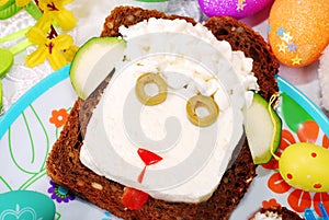 Easter sandwich with sheep head for child
