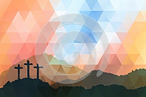 Easter scene with cross. Jesus Christ. Polygonal vector design.