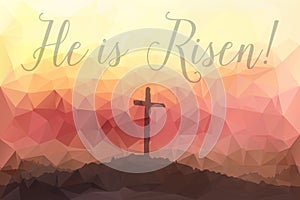Easter scene with cross. Jesus Christ. Polygonal vector design.