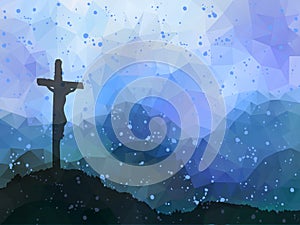 Easter scene with cross. Jesus Christ. Watercolor vector illustr