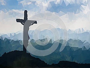 Easter scene with cross. Jesus Christ. Watercolor vector illustr